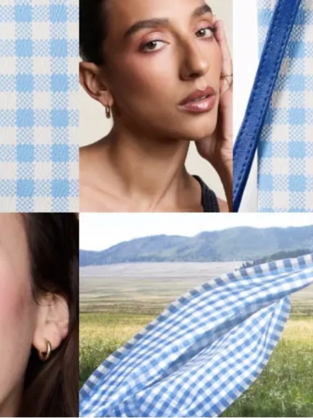 Ipsy Blue Gingham Faux Leather Glam Bag Wristlet
